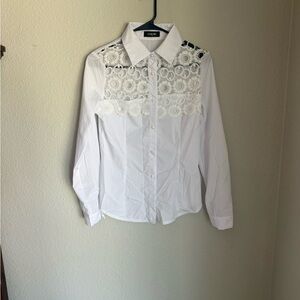 chicme White Lace-Collar Button Blouse